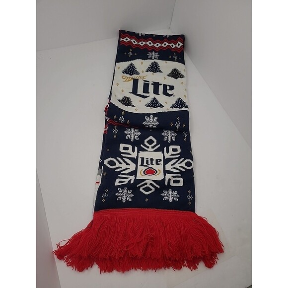 Miller Lite Beer Knit Holiday Scarf Ugly Christmas Sweater Theme w/ Reindeer - Picture 4 of 11
